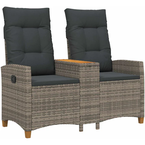 vidaXL 126 x 65 x 112cm Poly Rattan Reclining Bench with Table - Grey/Dark Grey