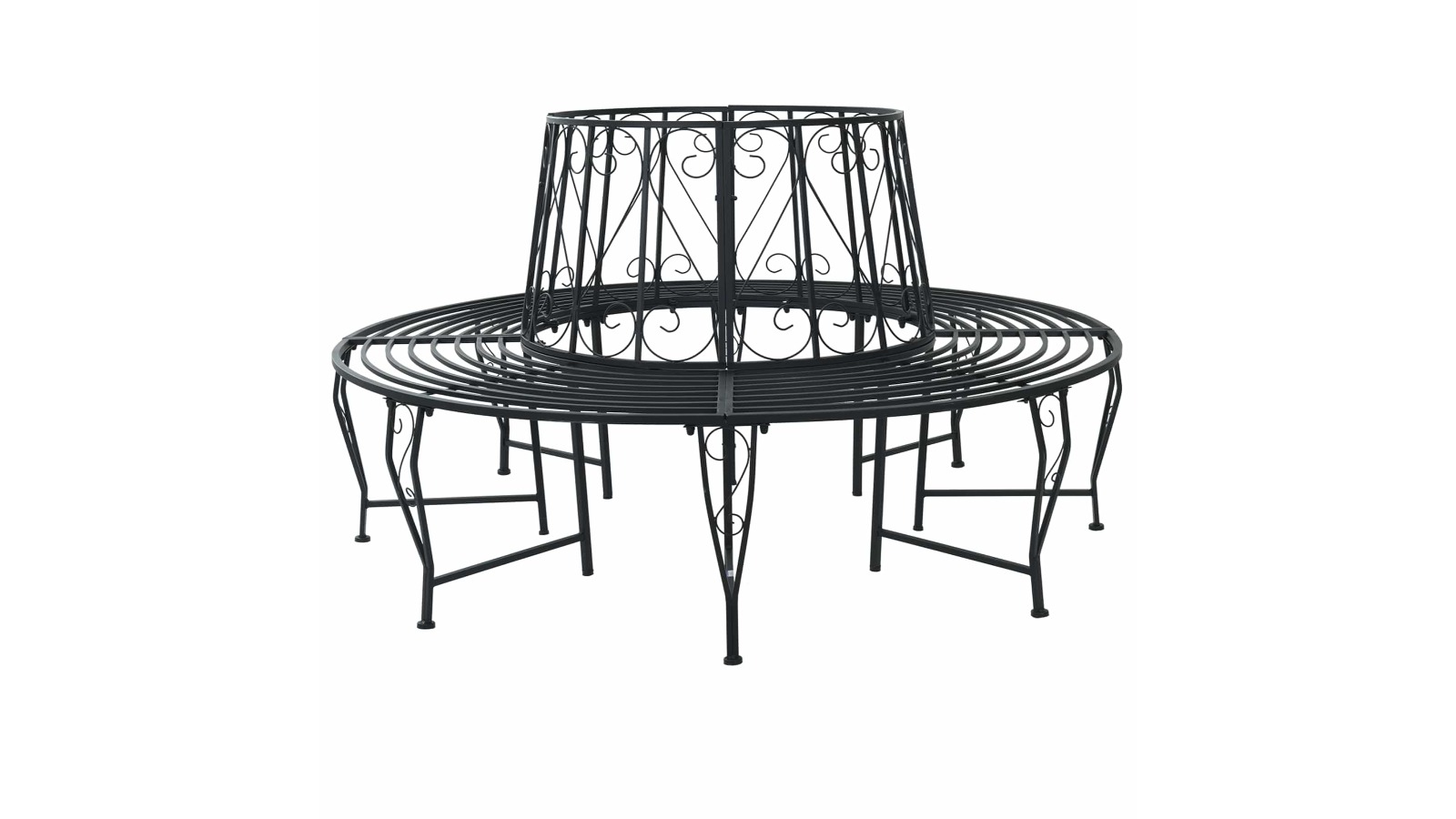 vidaXL Black Steel Round 160 x 89cm Tree Bench