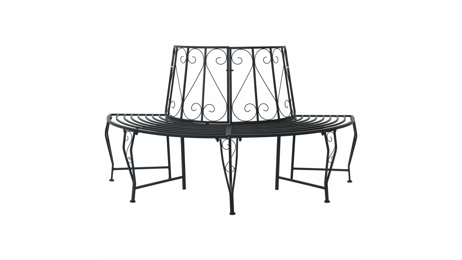 vidaXL Black Steel Half-round 4-Seater 160 x 80 x 89cm Tree Bench