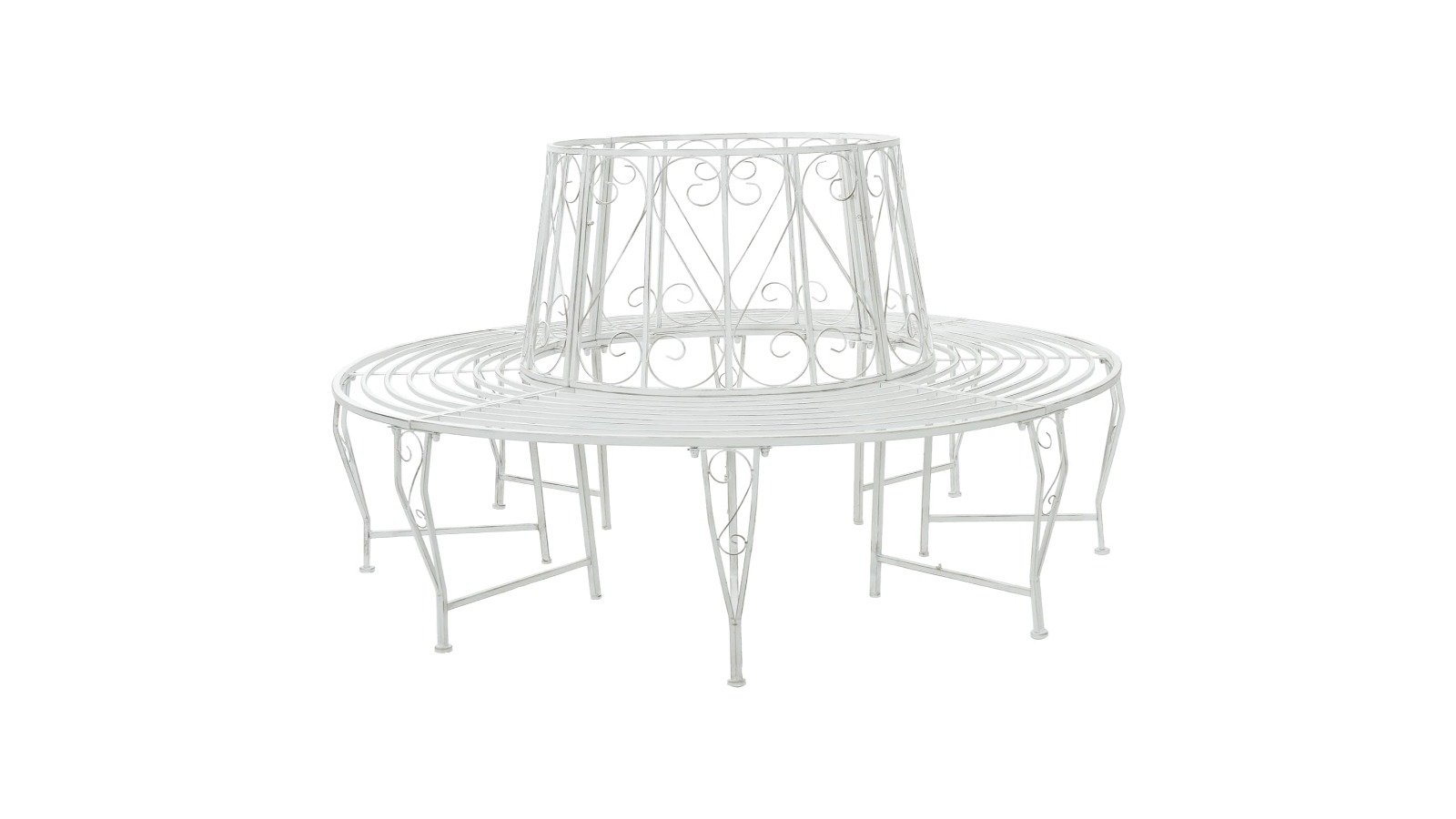 vidaXL Antique White Steel Round 8-Seater 160 x 89cm Tree Bench