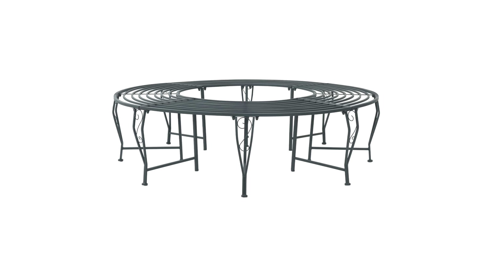 vidaXL Silver Grey Steel Round 8-Seater 160 x 44cm Tree Bench