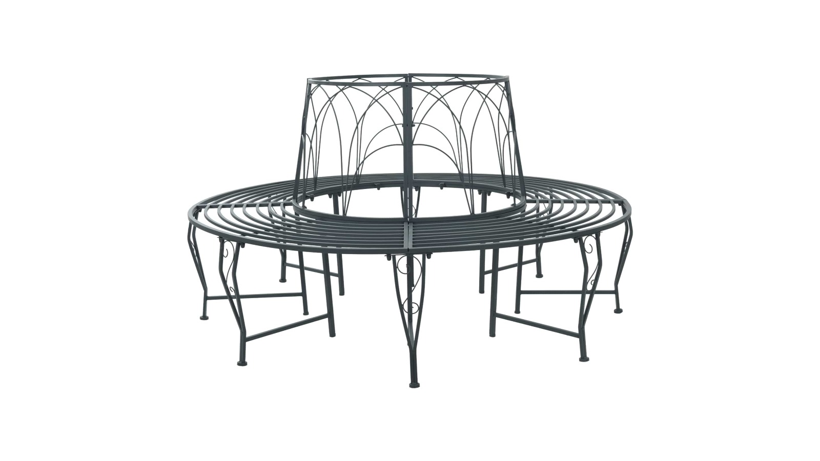 vidaXL 8-Seater Silver Grey Steel Round Modern Garden Tree Bench - 160 x 89cm