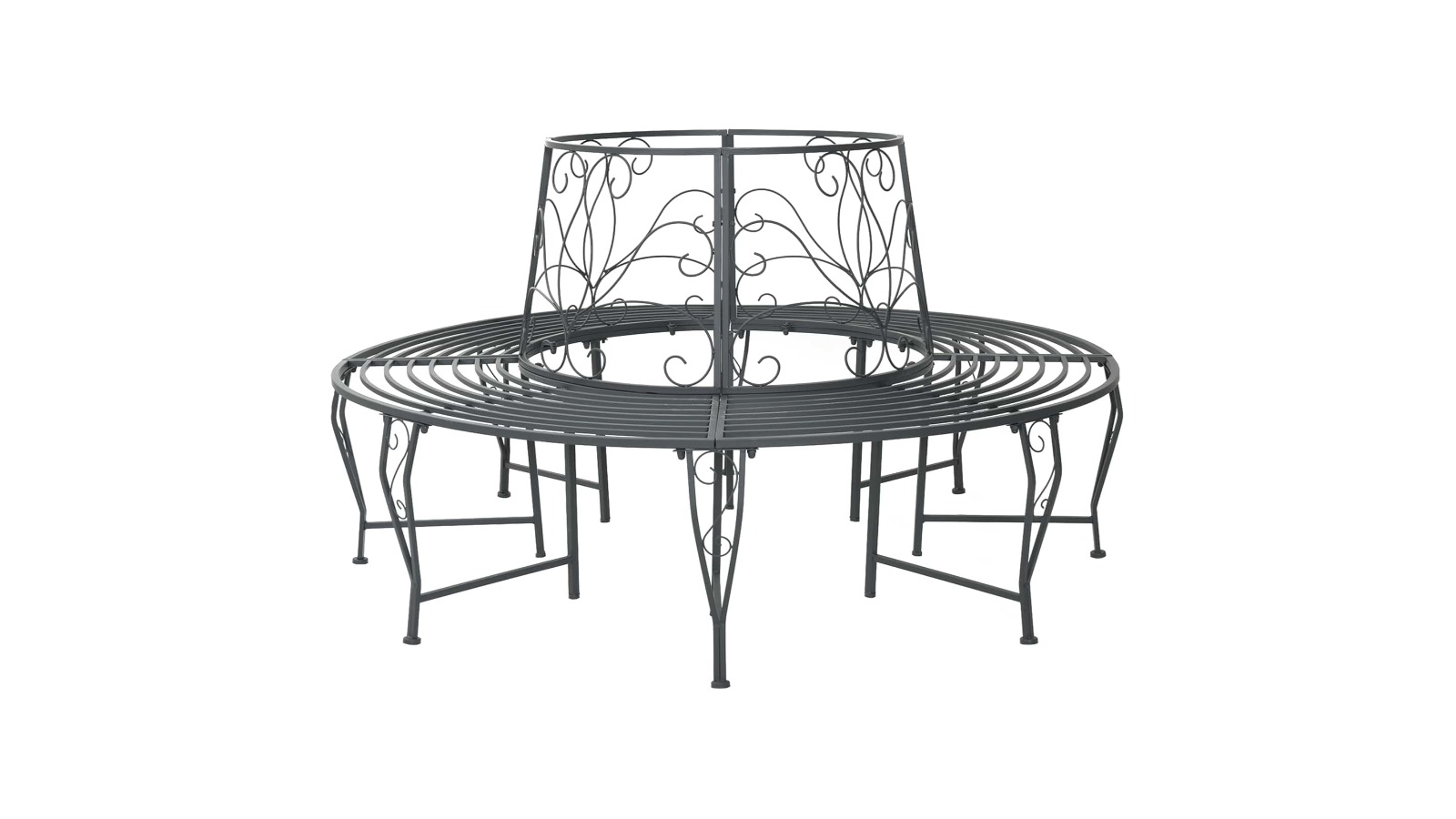 vidaXL 8-Seater Silver Grey Steel Round Tree Bench - 160 x 89cm