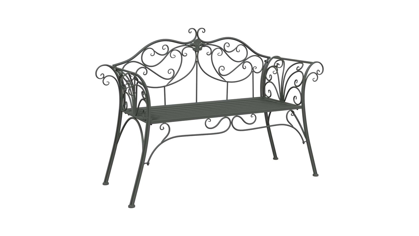 vidaXL Silver Grey Steel 2-Seater Garden Bench - 130 x 47 x 90cm
