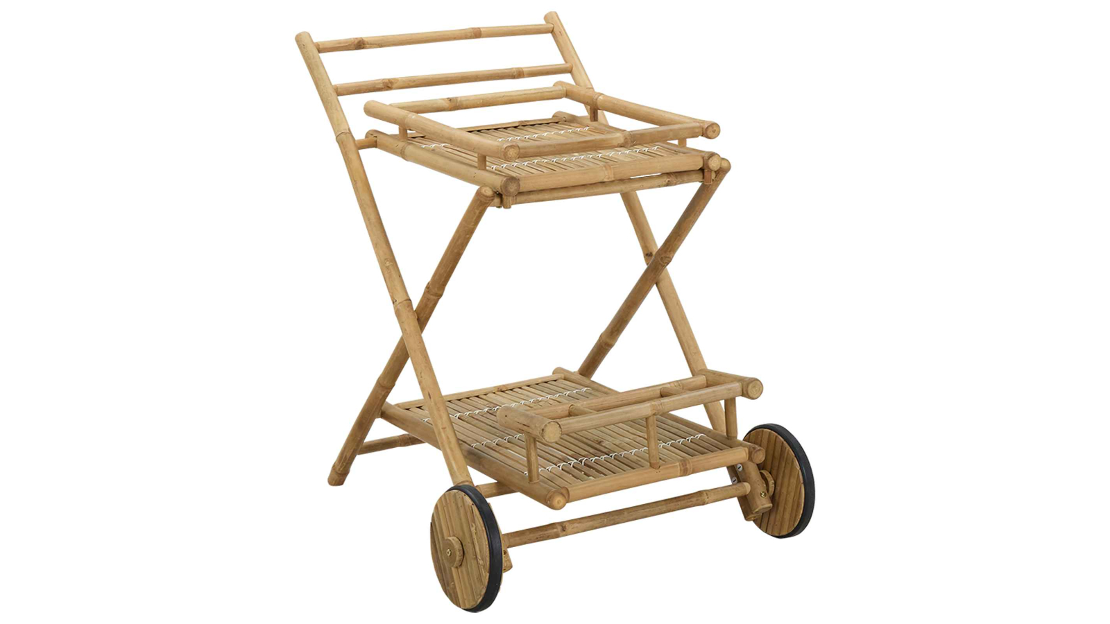 vidaXL Natural Bamboo 79 x 67.5 x 84cm Tea Trolley with Wheel