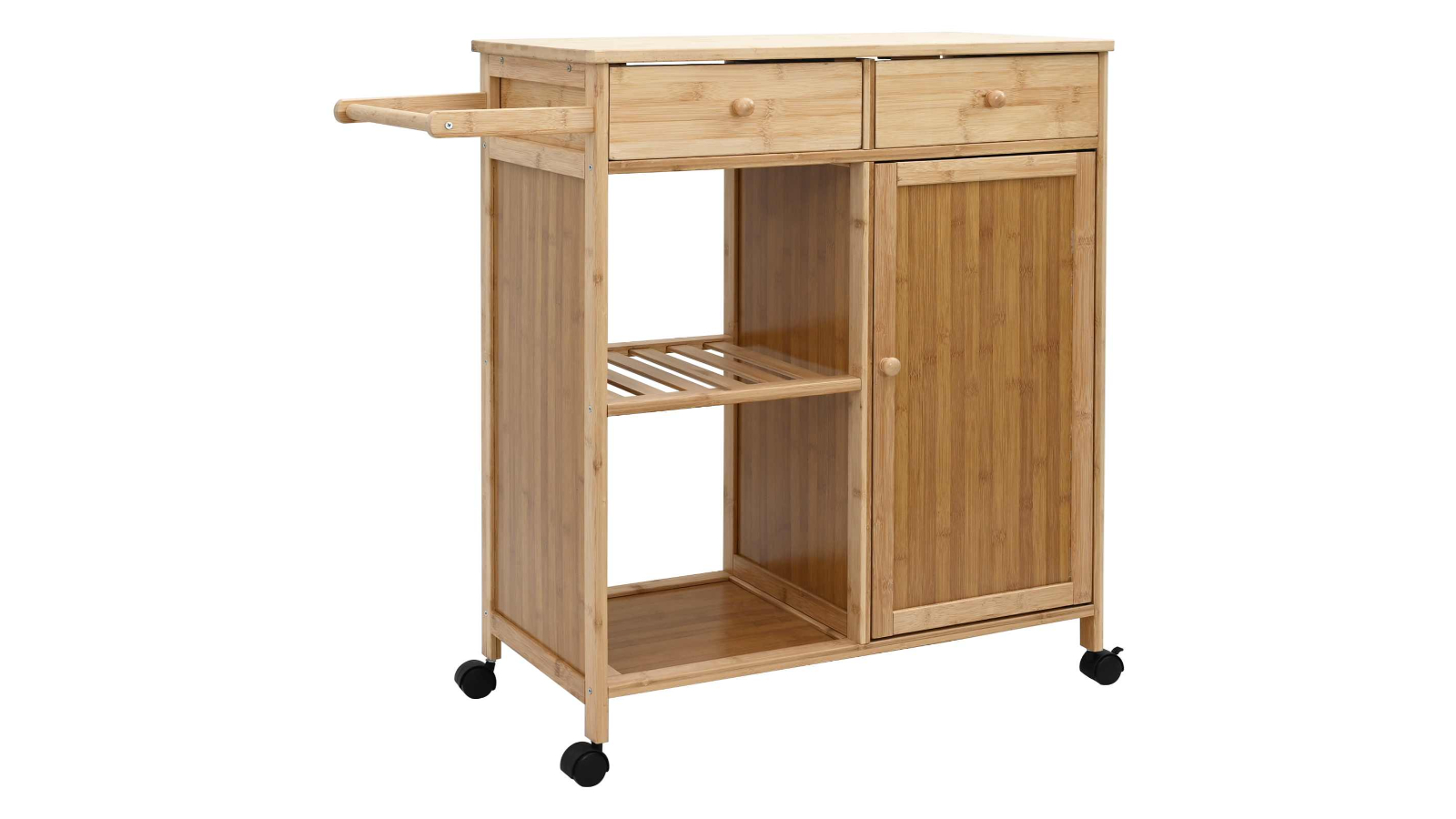 vidaXL Natural Bamboo 90.5 x 36 x 86.5cm Kitchen Trolley with Wheel