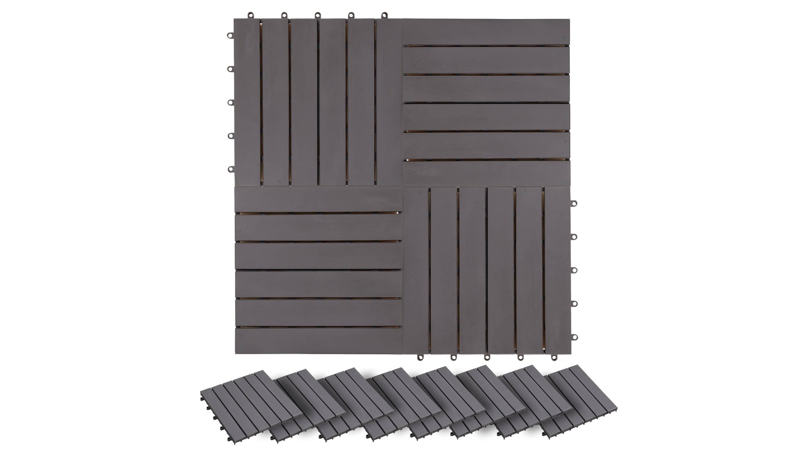 vidaXL 30 Piece Grey Acacia Hardwood Slat 30 x 30cm Decking Tile