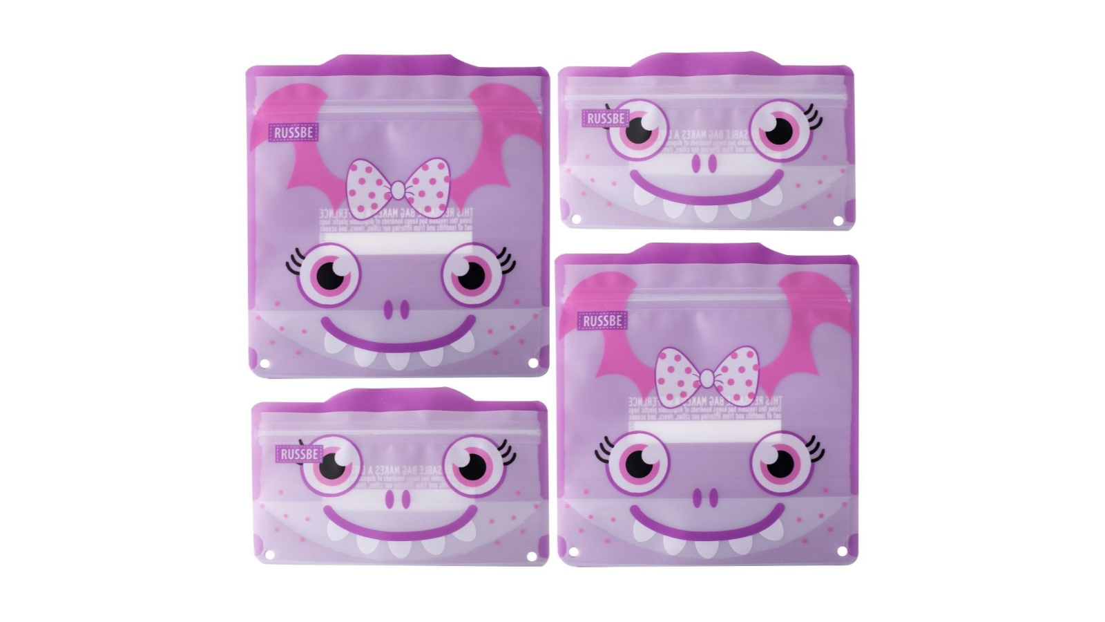 Russbe Set of 4 Reusable Snack and Sandwich Bag - Purple Monster