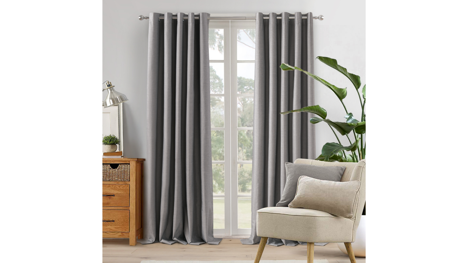 Sherwood Home 100% Blockout Eyelet Curtain Pair Pepper - 90x223cm