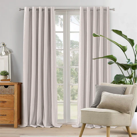 Sherwood Home 100% Blockout Eyelet Curtain Pair Porcelain 90x223cm