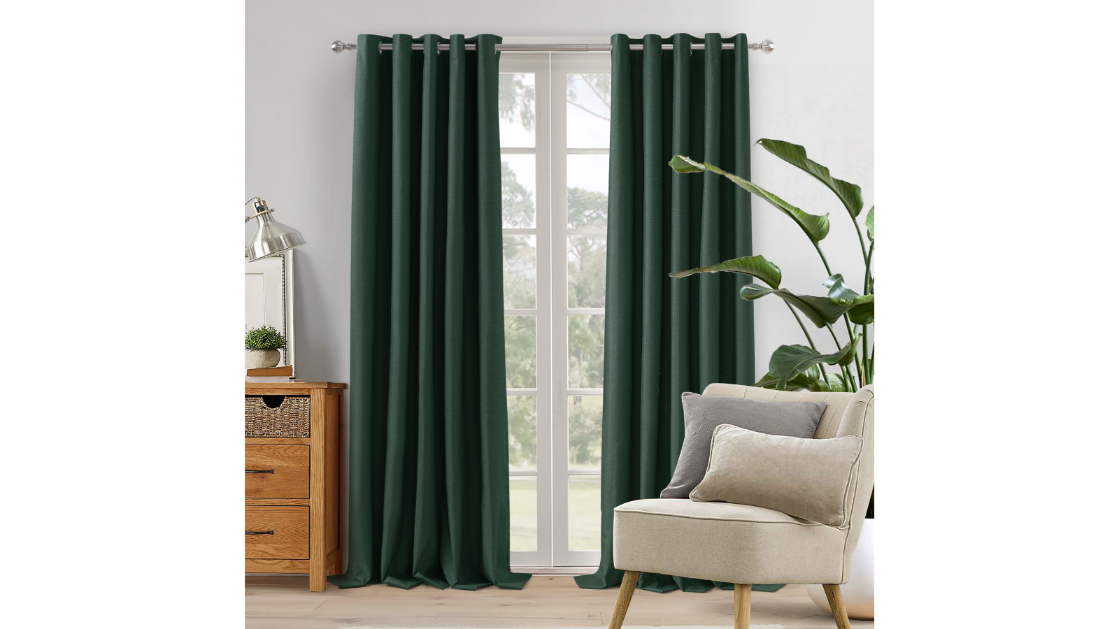 Sherwood Home 100% Blockout Eyelet Curtain Pair Forest Green - 90x223cm