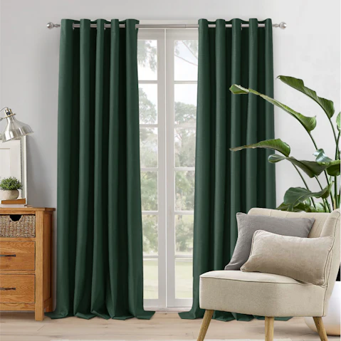 Sherwood Home 100% Blockout Eyelet Curtain Pair Forest Green - 90x223cm