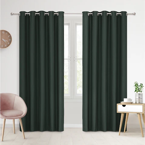 Sherwood Home 100% Forest Green Blockout Eyelet Curtain Pair