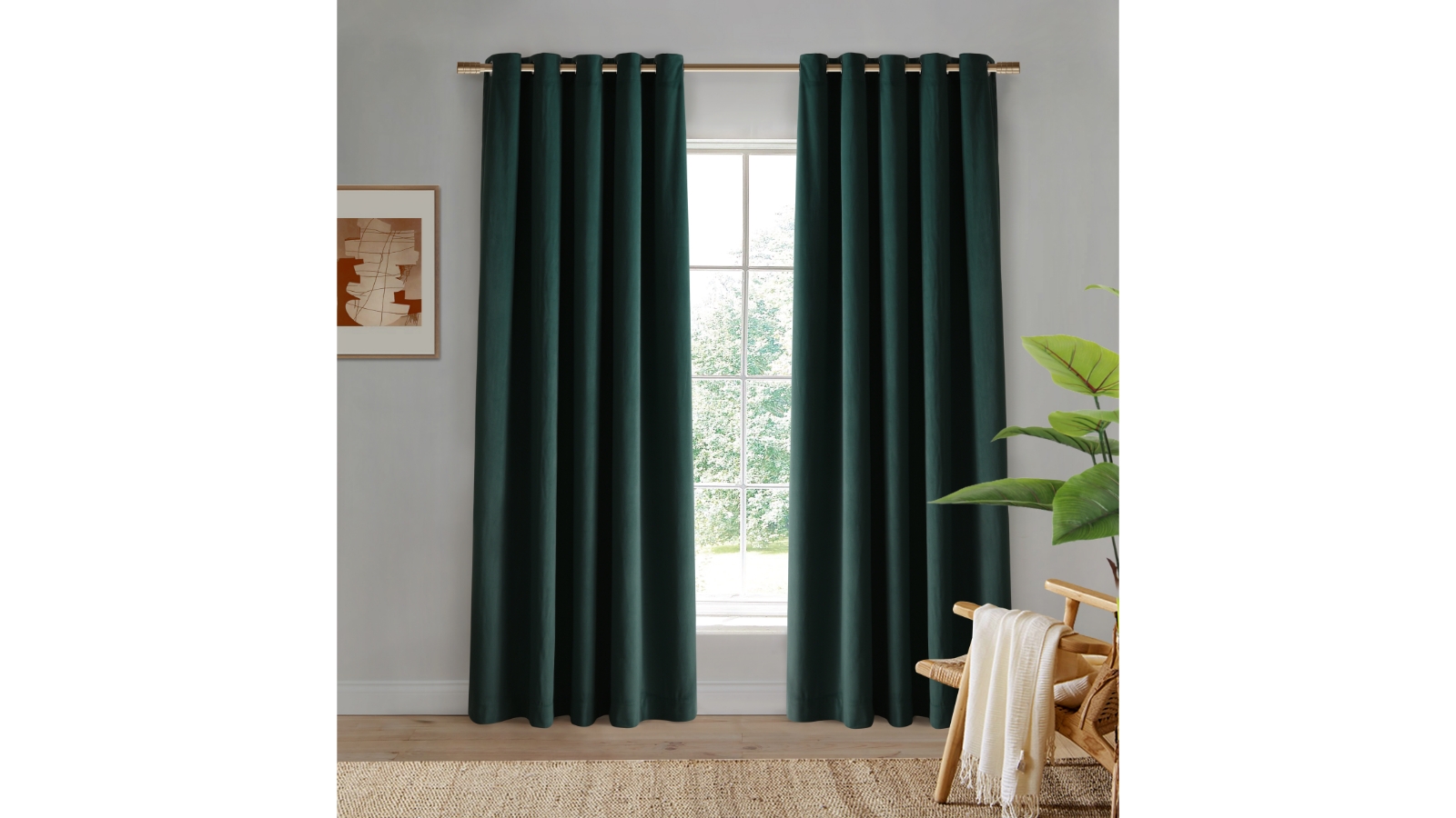Cadence and Co Byron Matte Hunter Green Blockout Eyelet Curtains Twin Pack - 135 x 223cm
