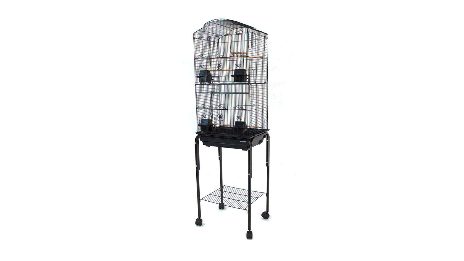 Flyline Dome Top High Bird Cage with Stand for Canary Cockatiel Parakeet Lovebird Finch - Black