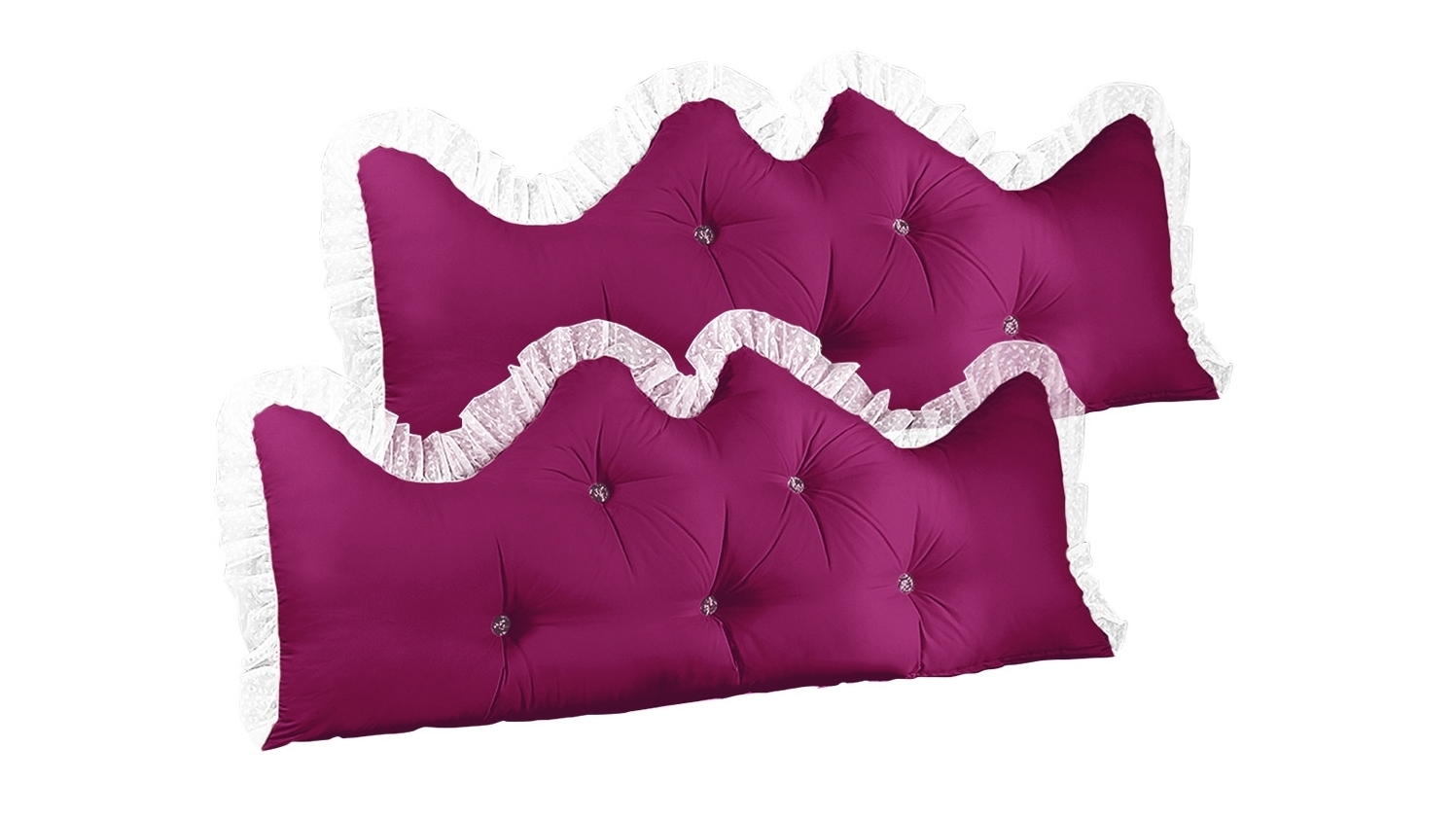 SOGA 2 Piece 180cm Burgundy Princess Bed Pillow Headboard Backrest Bedside Tatami Sofa Cushion with Ruffle Lace Home Decor