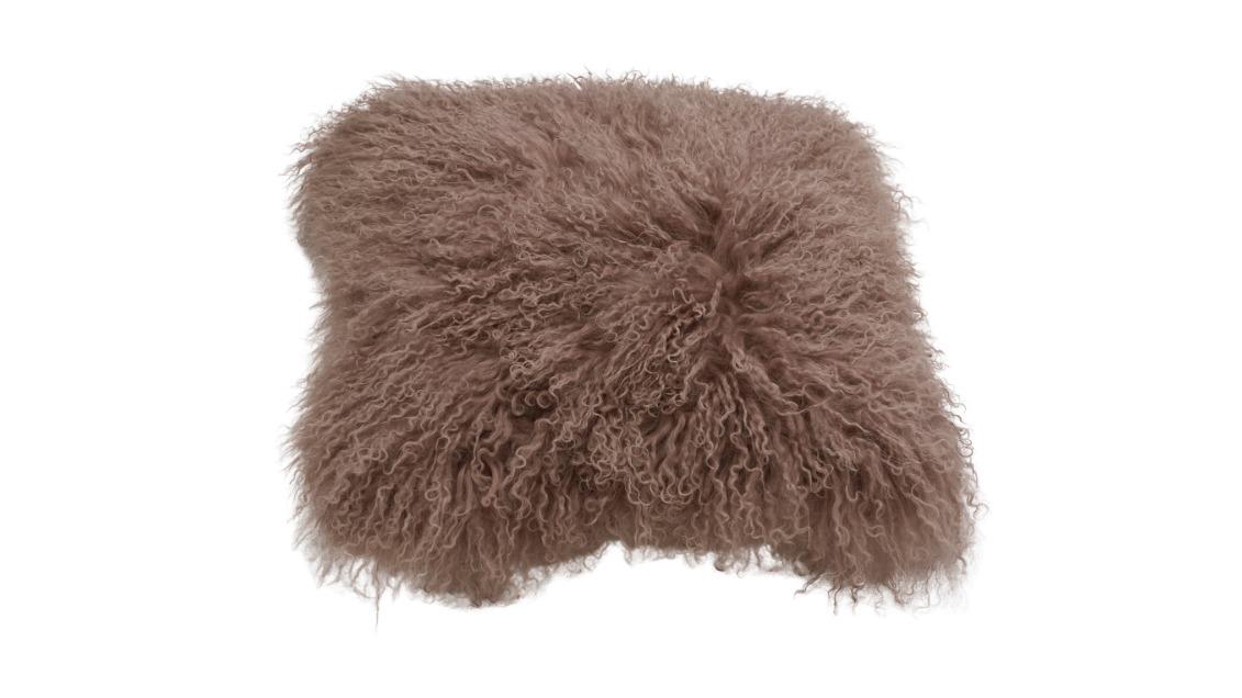 Naturally Sheepskins 40 x 40cm Curly Wool Mongolian Cushion Cover - Mocha