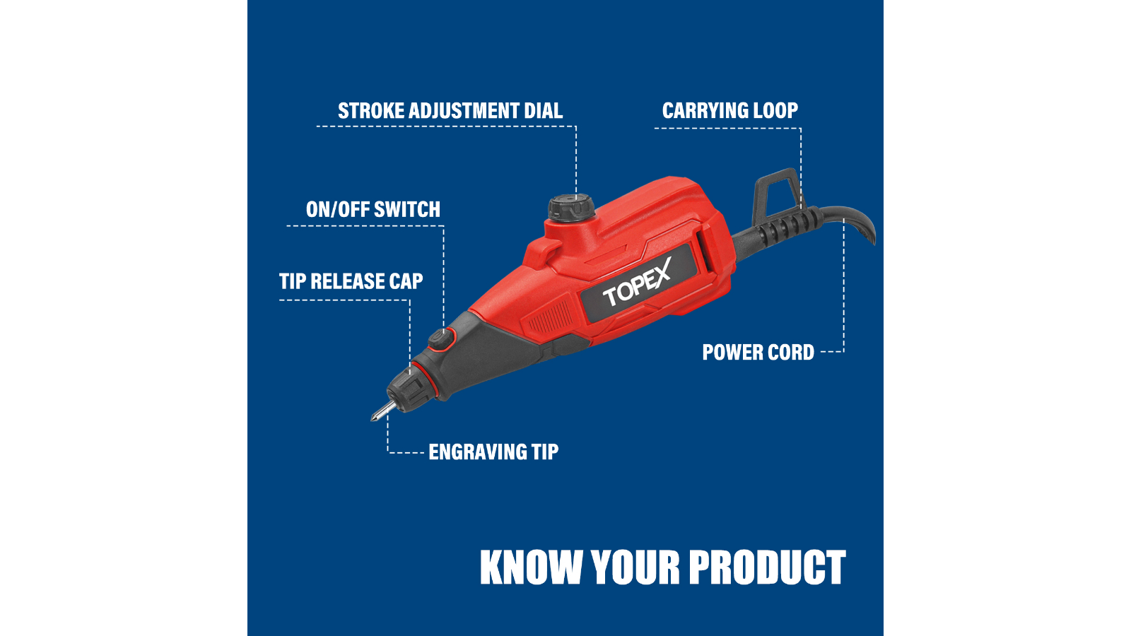 TOPEX 13W Electric Engraver Mini Versatile Etching Tool Kit With Stencils 2 Tips For Glass Metal