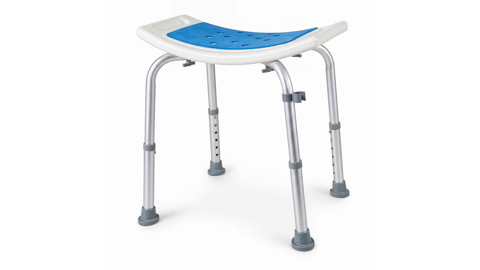 Costway Adjustable Shower Bench Stool with Padded Seat and Handle - Blue/Silver