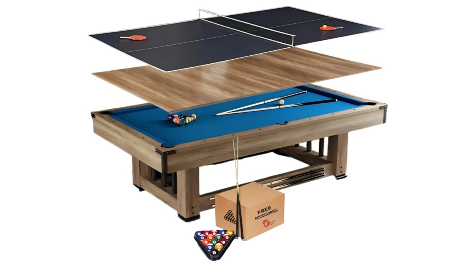 TopOne Sports Udyr 3-in-1 Multi-Functional Blue Felt Pool/Tennis/Dining Table with Accessory