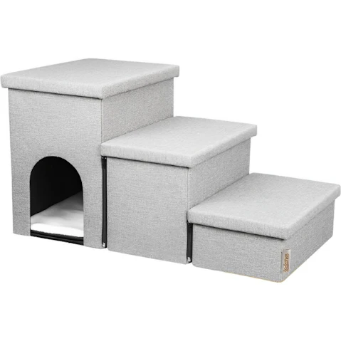 Truepal 3 Step Portable Pet Soft Plush Stair Ramp with Storage Box