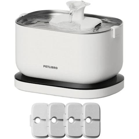 PETLIBRO 2.5L Dockstream 1 Wire-Free Fountain with 4 Replacement Filter - White