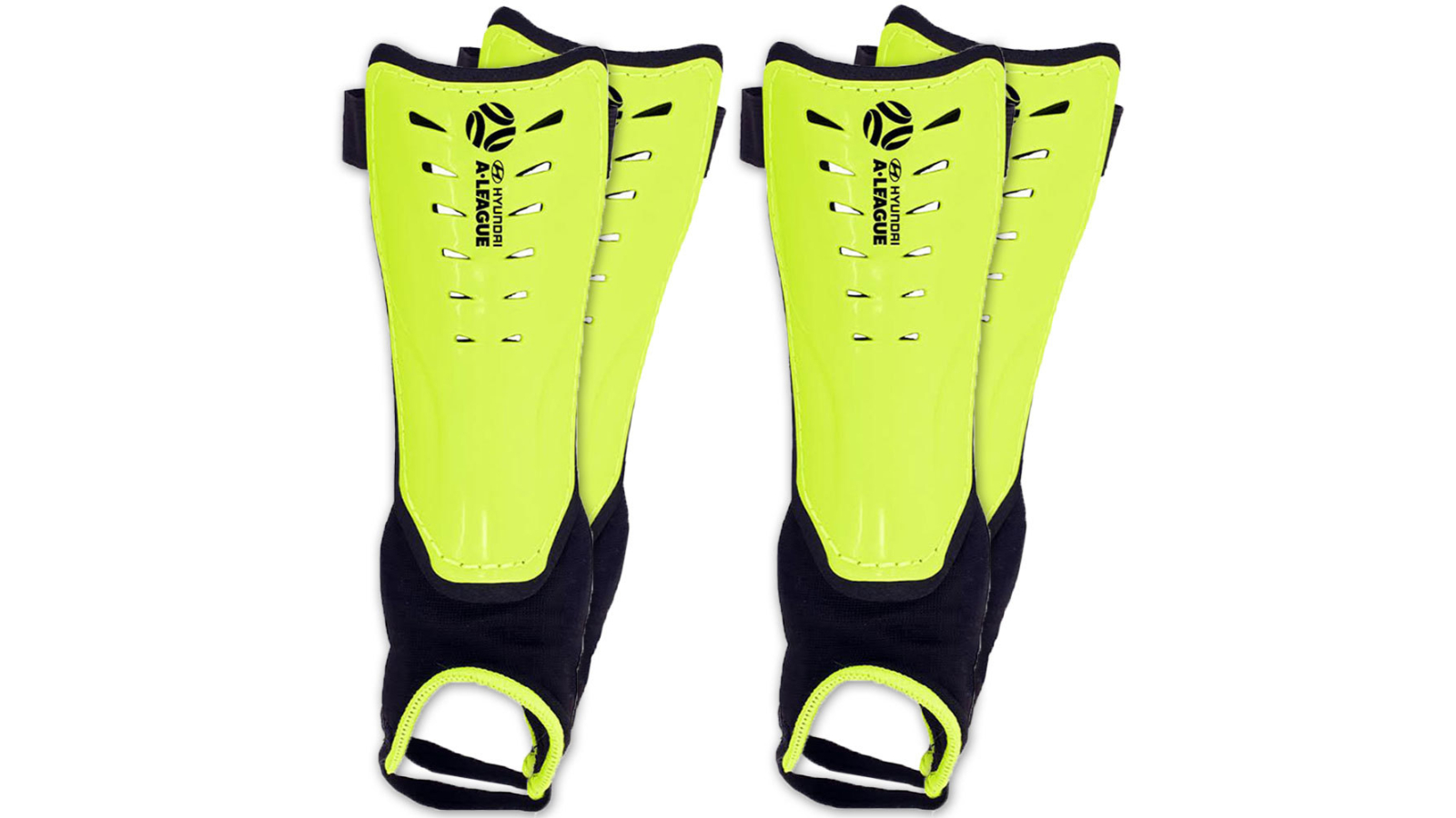 Hyundai A-League 2 Piece Lime Shin Guard/Pad with Ankle Sock