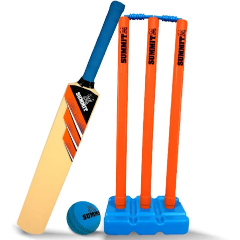 Summit Kid Plastic Cricket Set w/3 Stumps/Base/Bat/Ball - Junior
