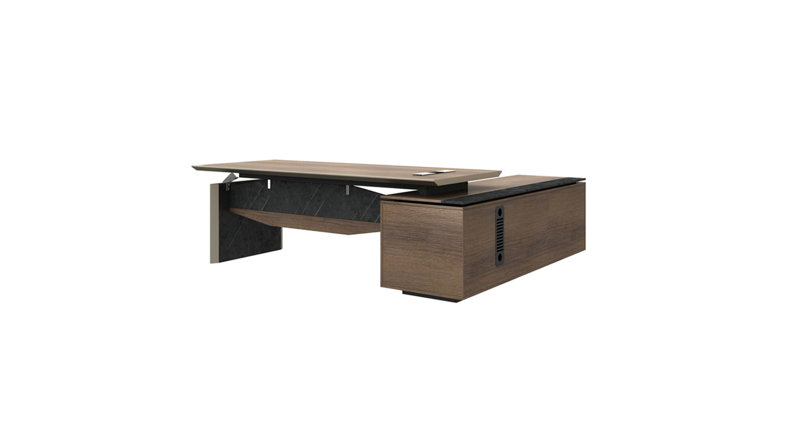 DreasyTech 2.4m Knight Executive Office Desk with Left Return - Brown Oak