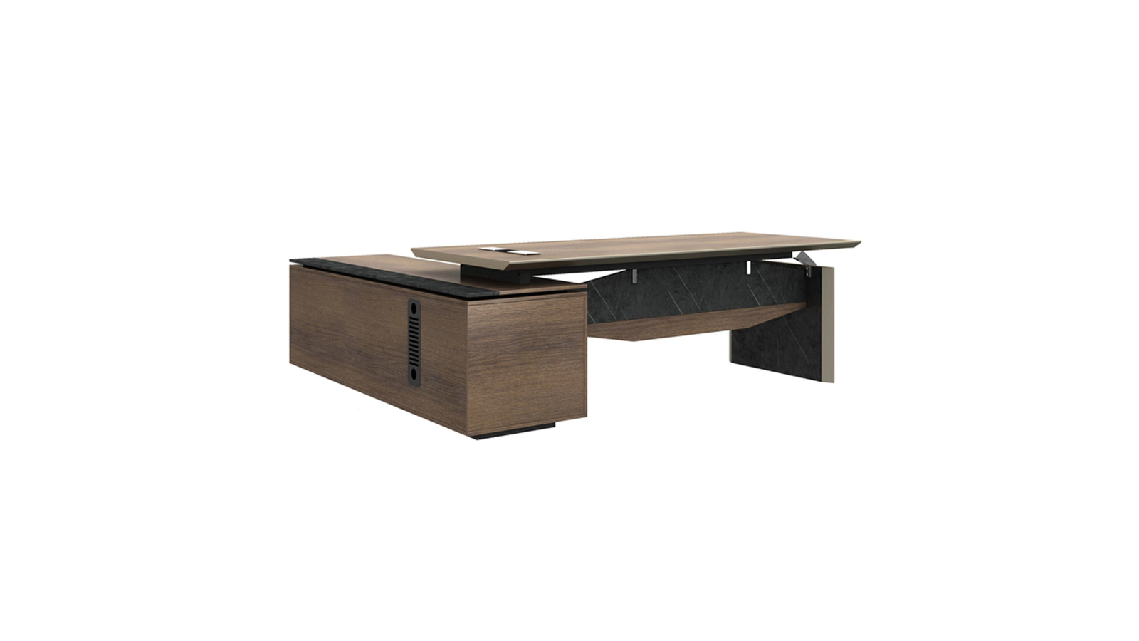 DreasyTech 2.4m Knight Executive Office Desk with Right Return - Brown Oak