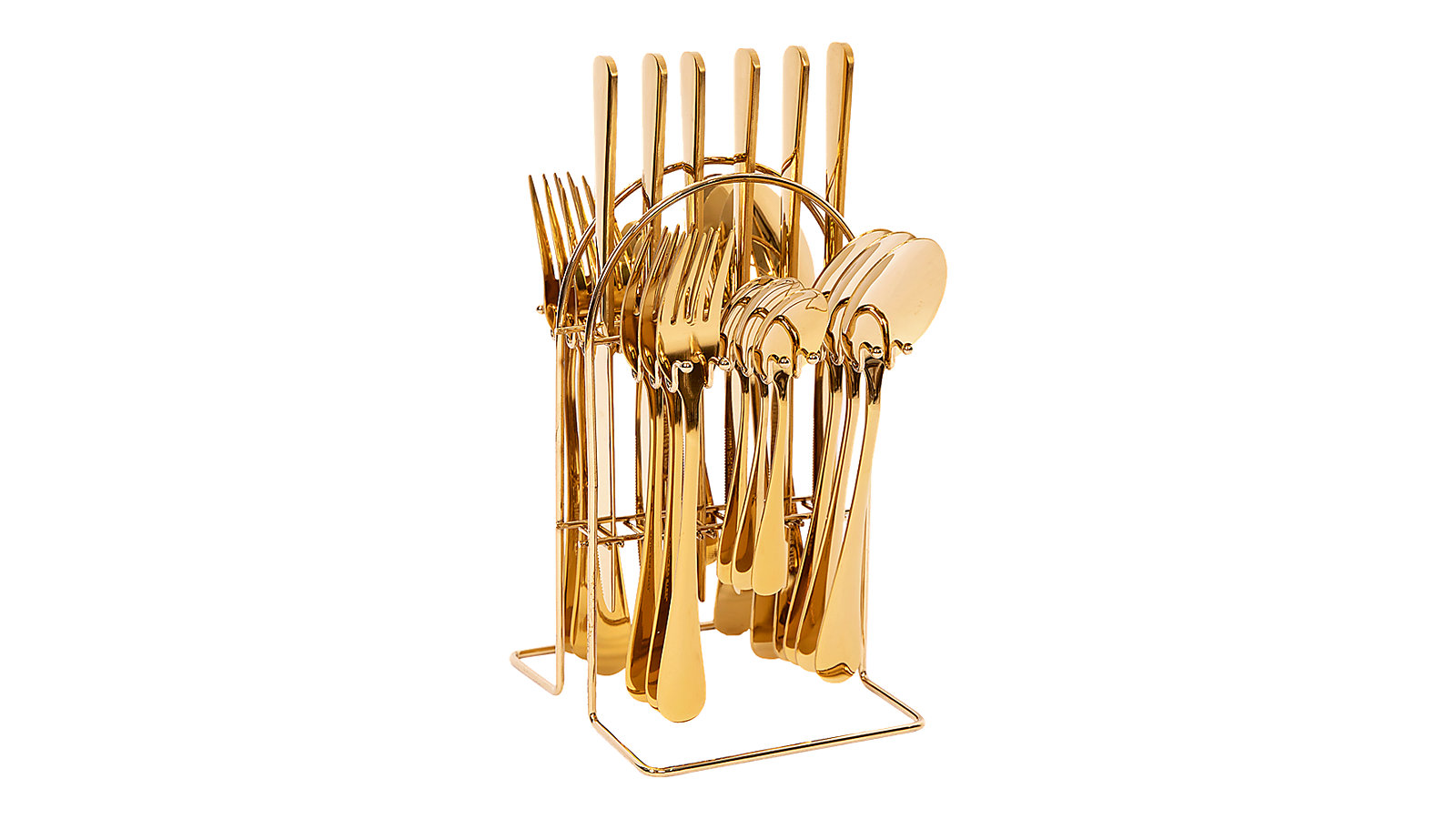 Randy and Travis Machinery SS304 24 Piece Gold Cutlery Set with Storage Rack 