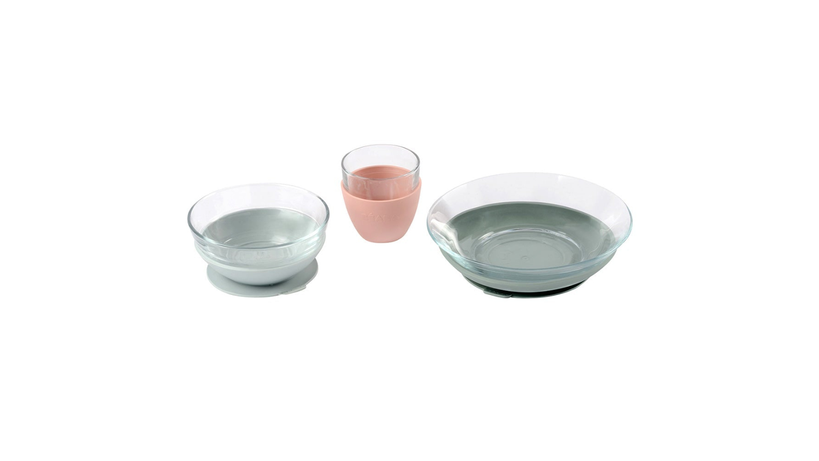Beaba Duralex Glass Meal Set with Soft Protective Suction Pad - Eucalyptus