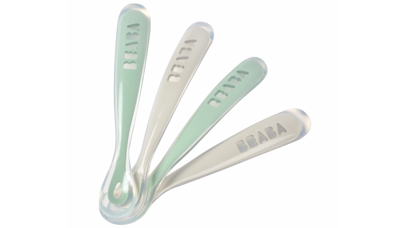Beaba Set of 4 Ergonomic 1st Age Silicone Spoons - Velvet Grey/Sage Green