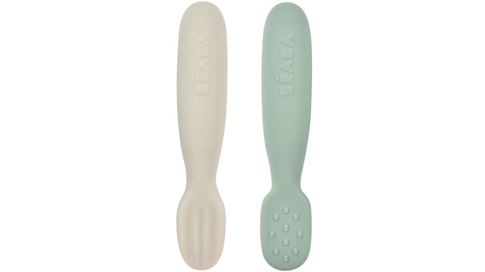 Beaba Pack of 2 Silicone Pre-Spoon  - Sage Green/Velvet Grey