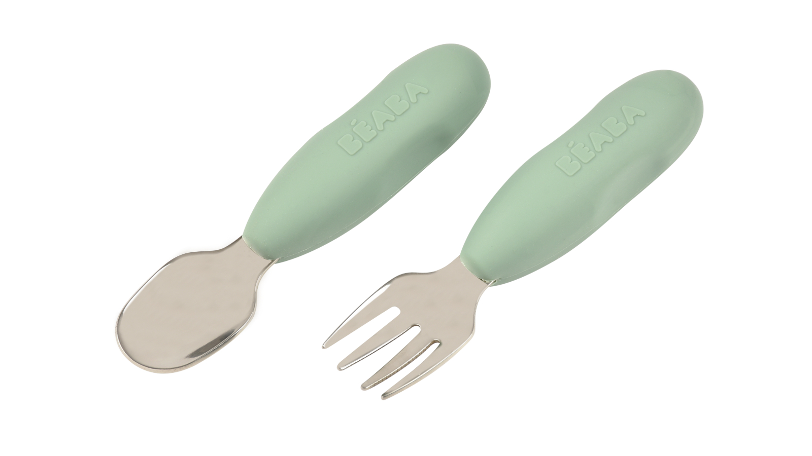 Beaba Stainless Steel Pre-Cutlery Fork and Spoon - Sage Green