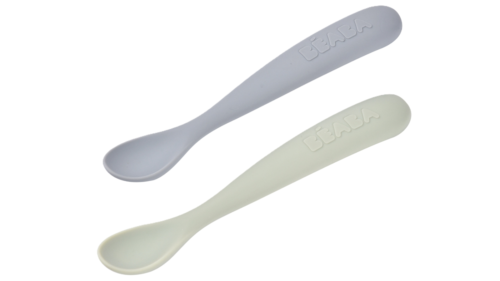 Beaba Pack of 2 Misty Green/Pebble 1st Stage Silicone Spoon and Case
