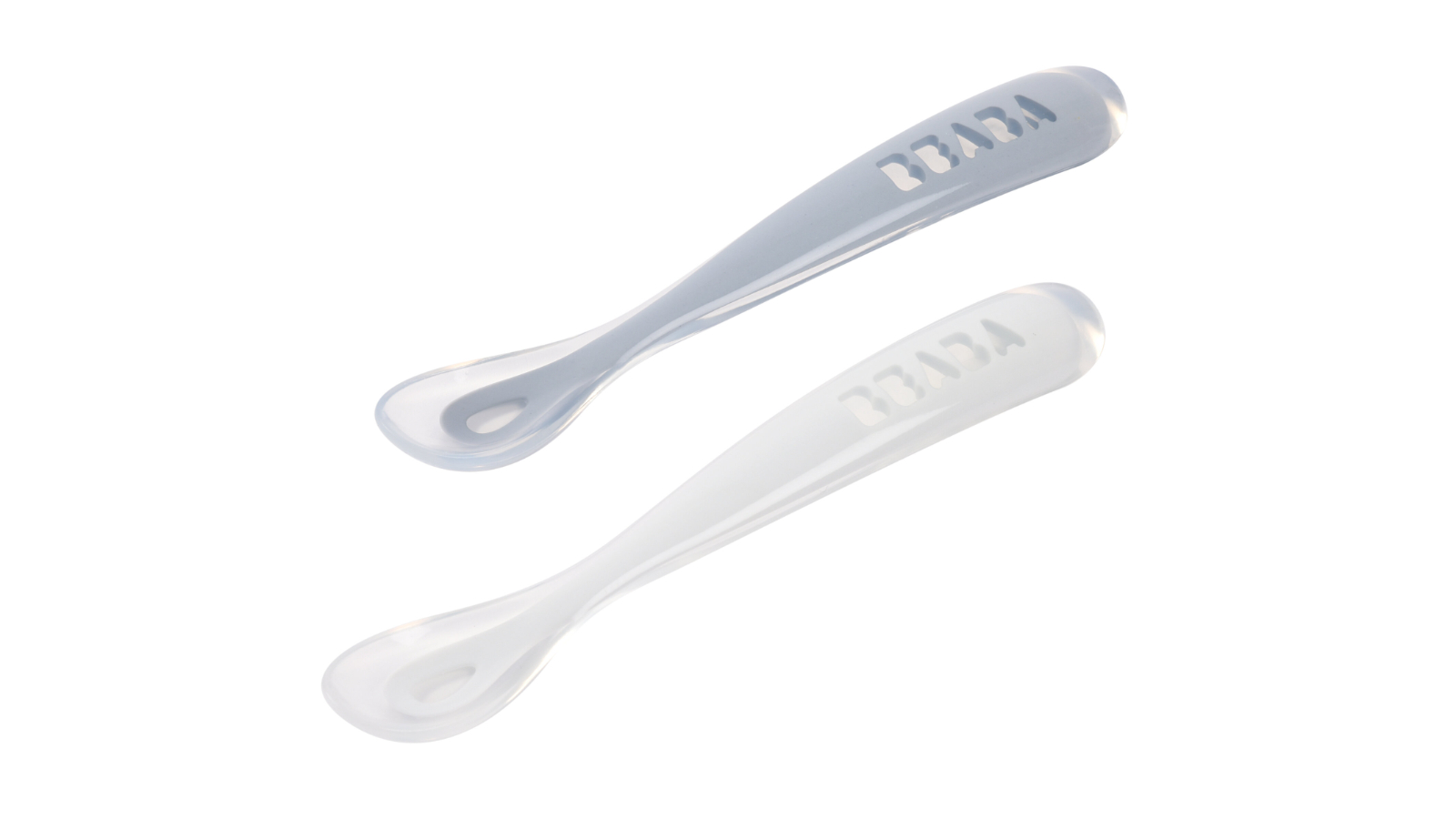 Beaba Pack of 2 First Stage Silicone Spoons and Case - Cloud Blue/Pebble