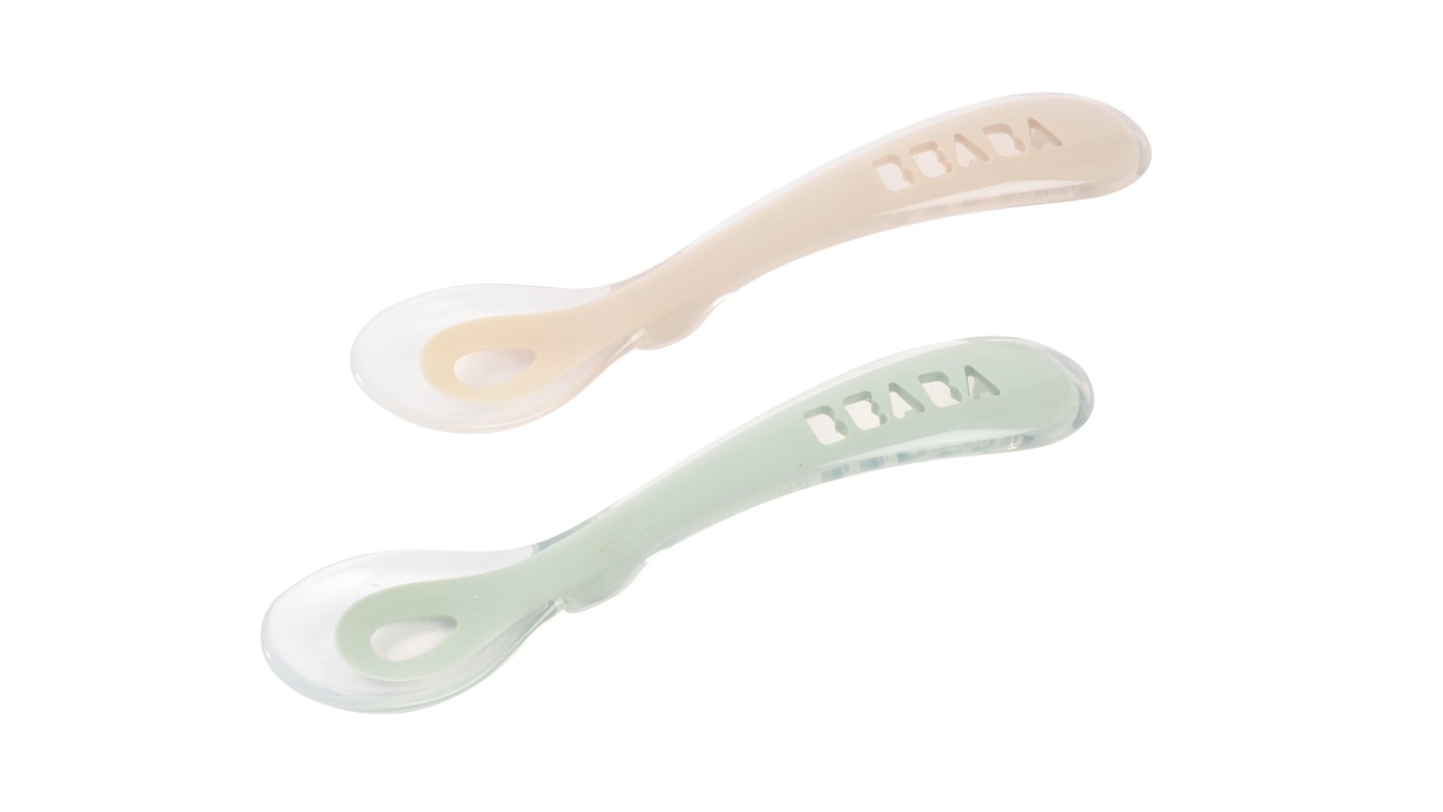 Beaba Pack of 2 2nd Stage Silicone Spoons and Case - Clay/Misty Green