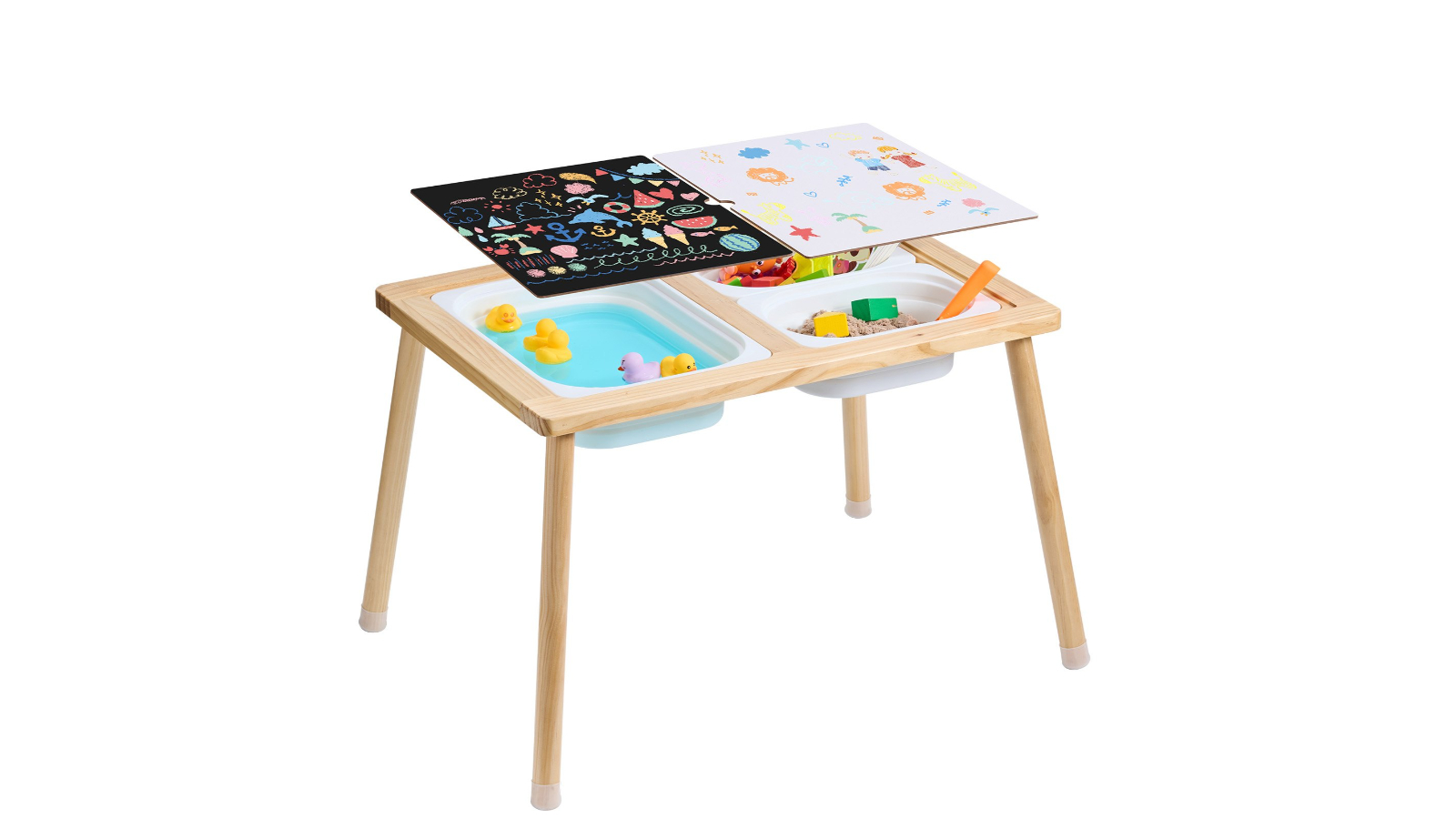 Pretty & Practical Sensory Wooden Table for Toddler with 3 Storage Bin