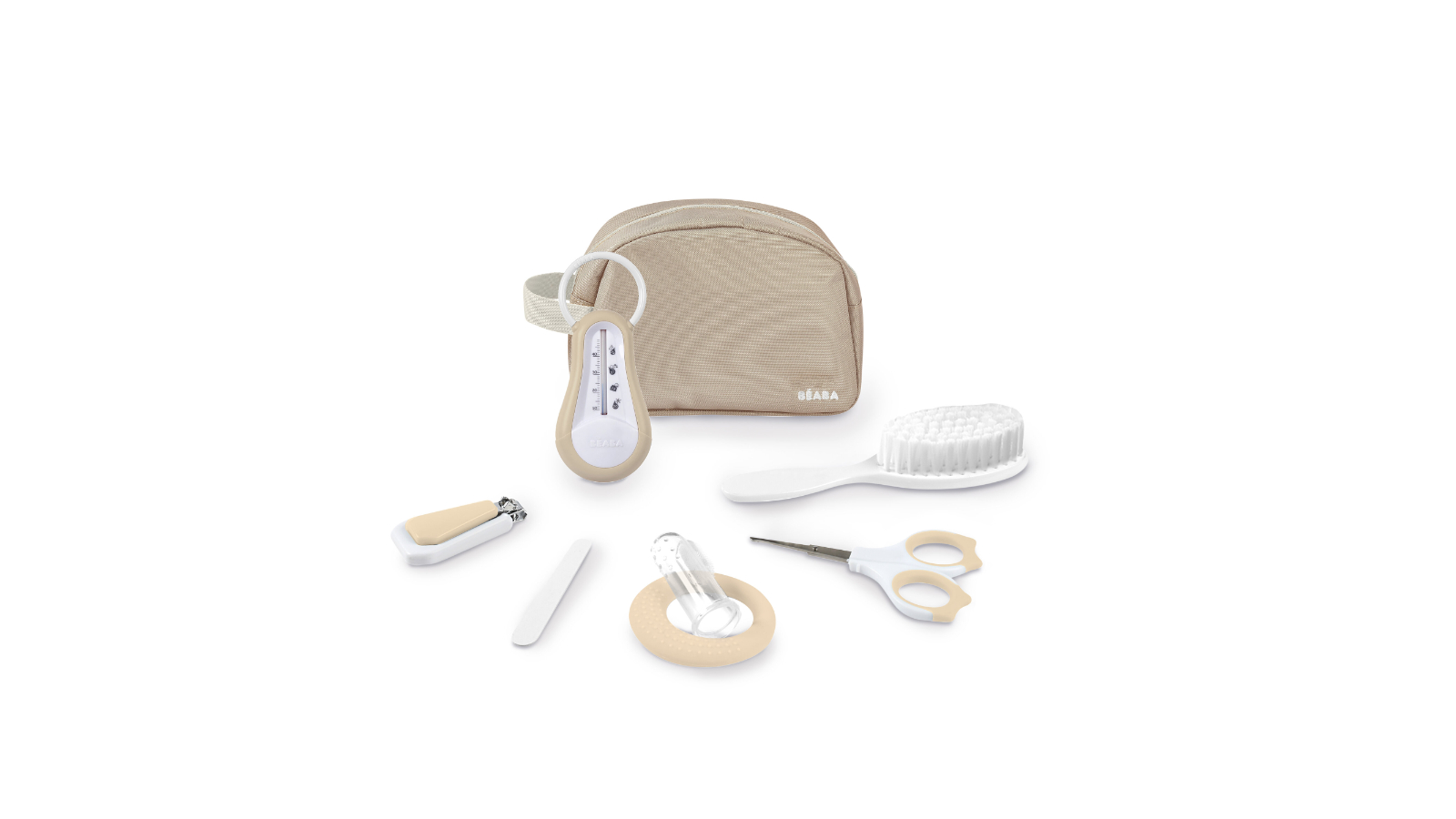 Beaba 7 Piece Baby Grooming Set with Toiletry Pouch - Clay