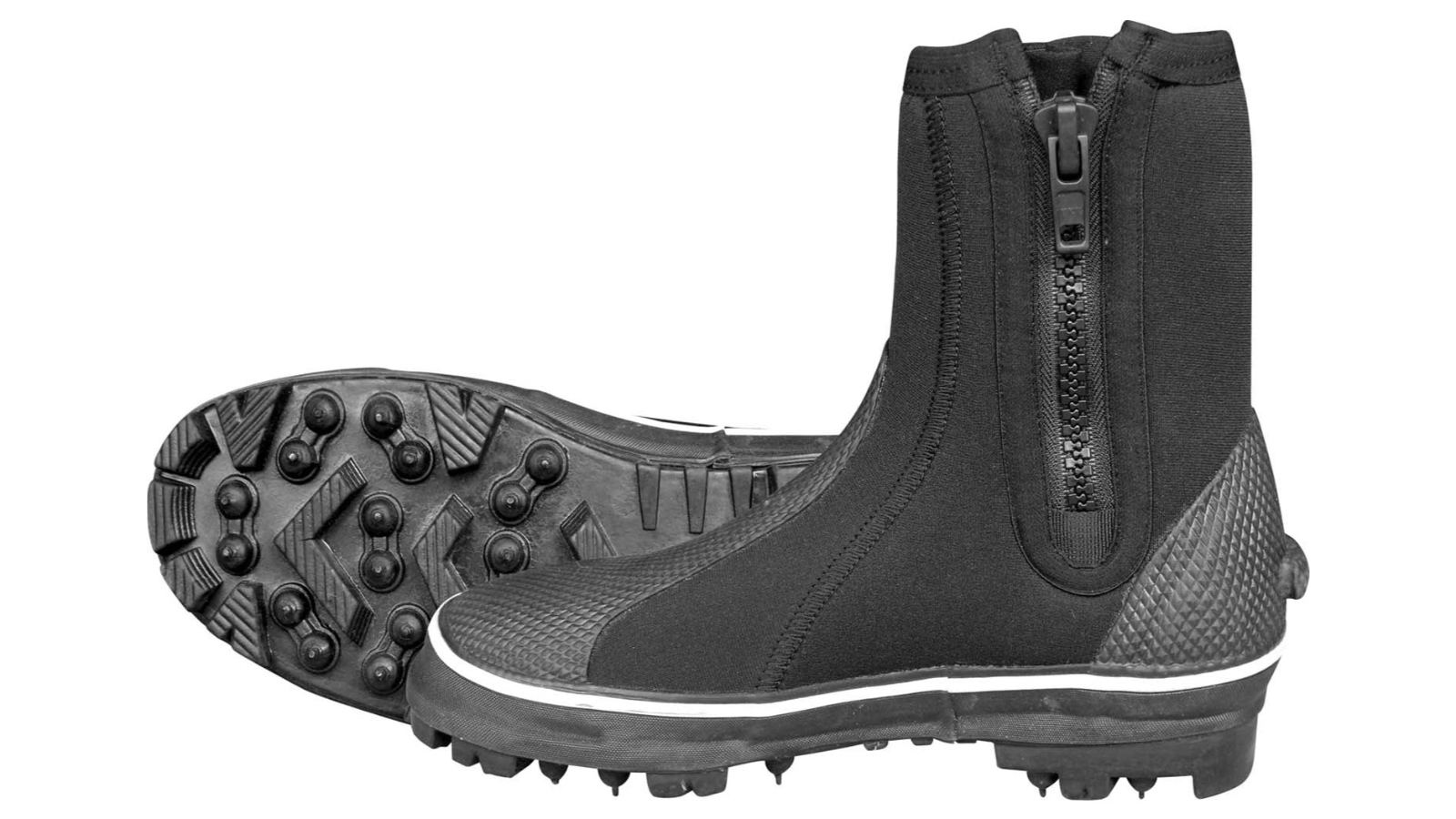 Mirage Black/Grey Rubber Coated Steel Spikes Rockhopper Boots with Storage Bag - US 6