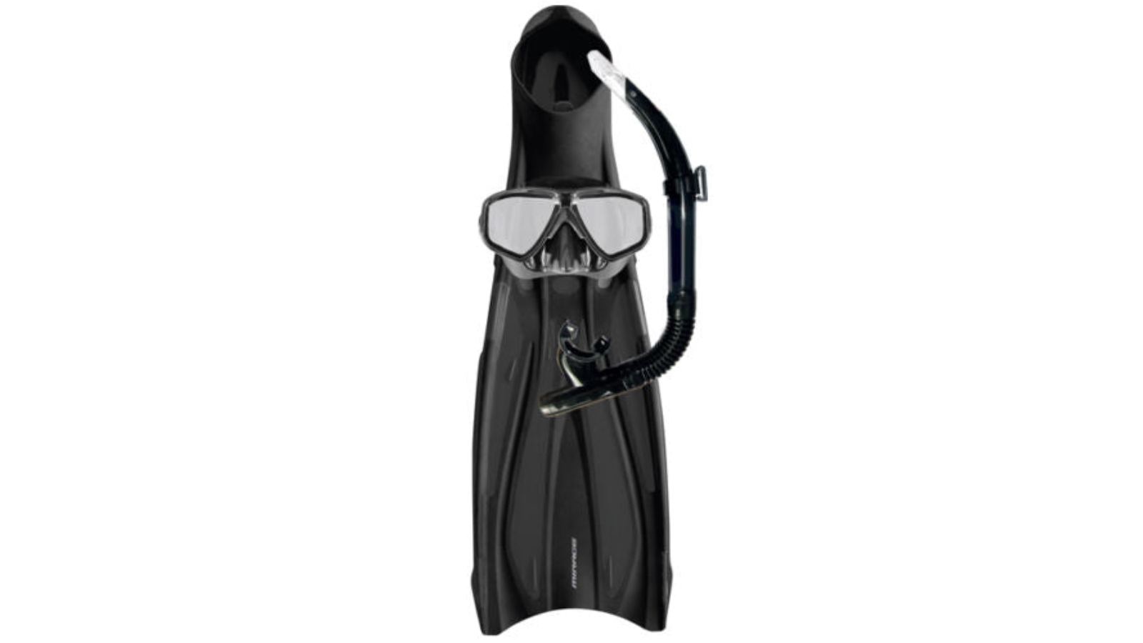 Mirage Barracuda Black Snorkel Mask and Fin Set with Tempered Glass Lens - Medium