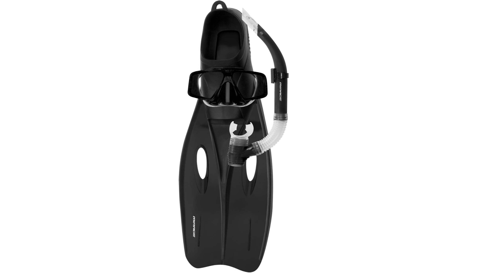 Mirage Challenger Black Snorkel Mask and Fin Set with Tempered Glass Lens - X-Large