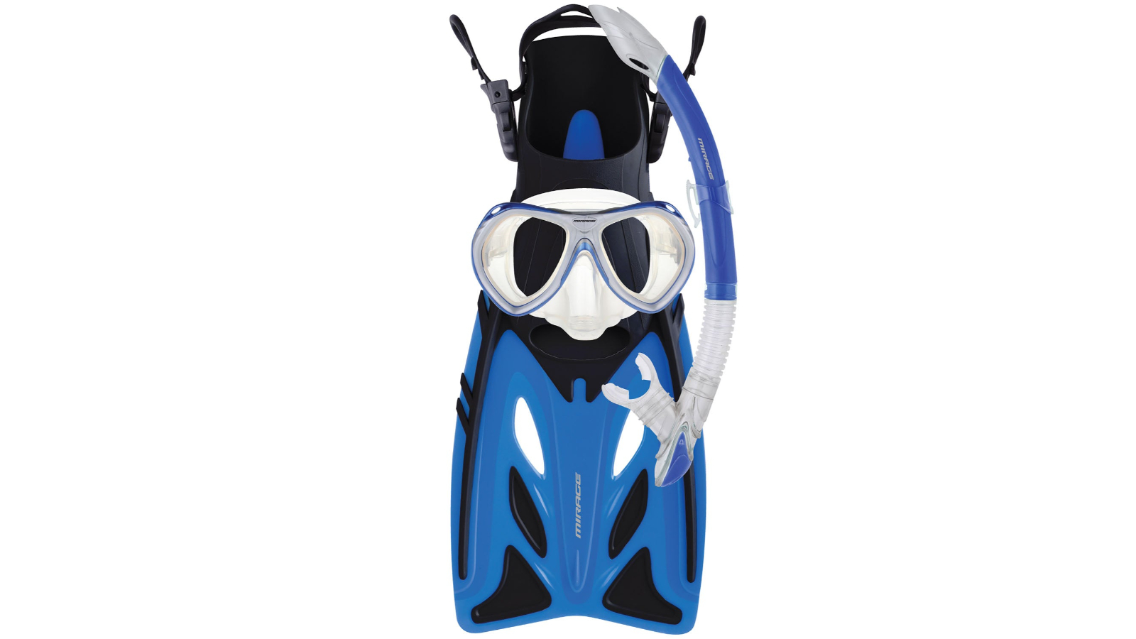 Mirage Crystal Junior Large/X-Large Snorkel Mask and Fin Set with Tempered Glass Lens - Blue