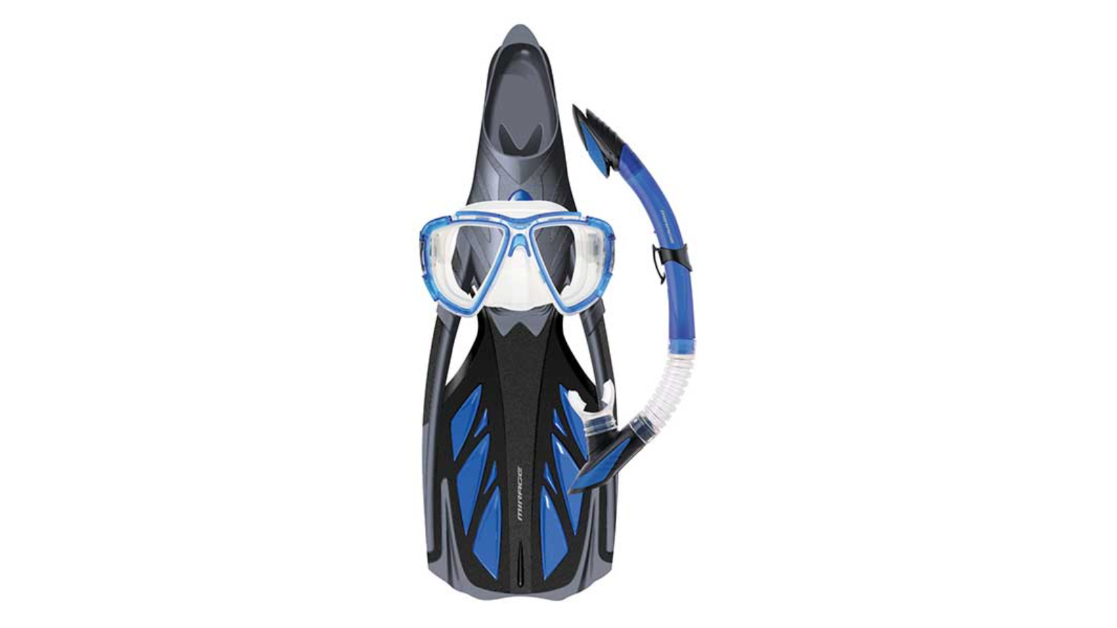 Mirage Platinum Blue Snorkel Mask and Fin Set with Tempered Glass Lens - Small