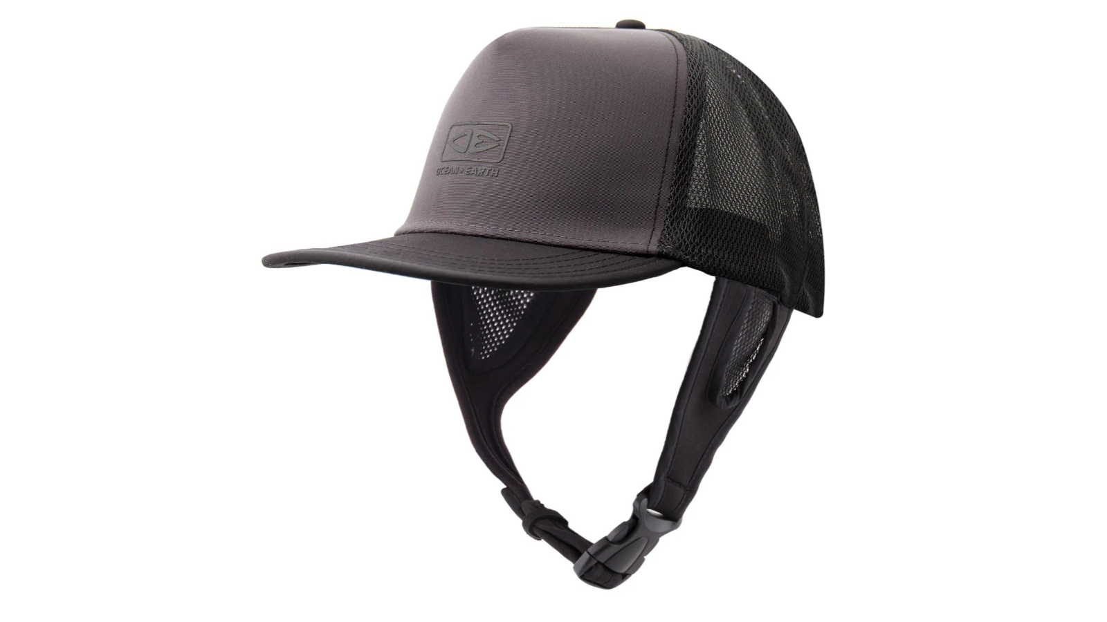 Ocean and Earth Adult Kuta  Mesh Trucker Cap with Chin Strap - Black