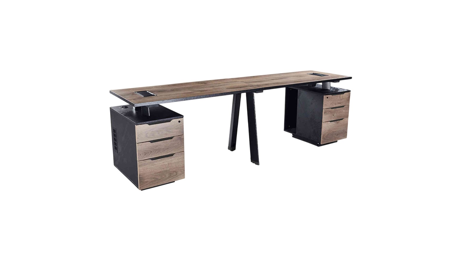 Innovatec Arto 2.4m 2-People Workstation with 2-Cabinet - Warm Oak/Black