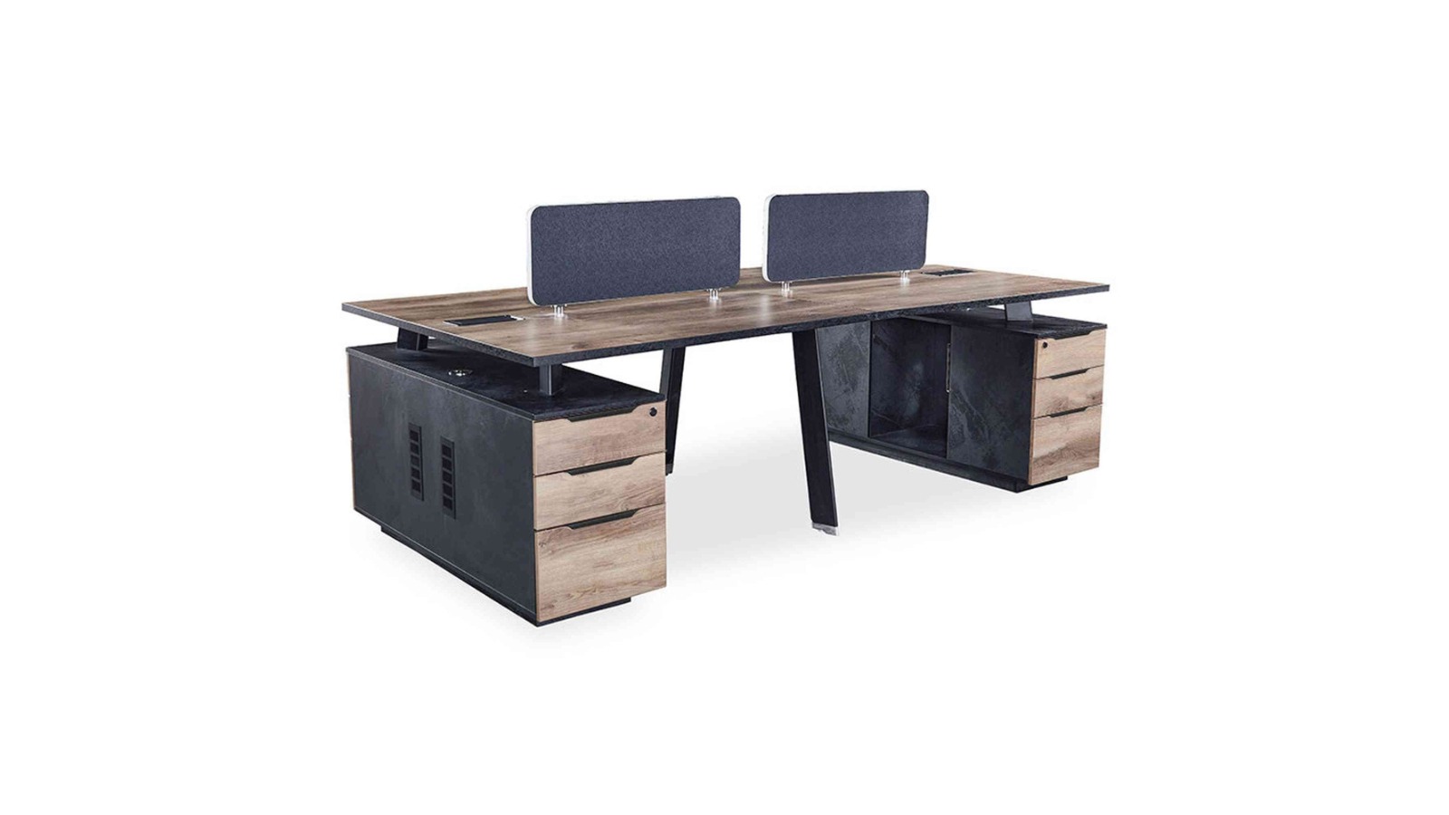 Innovatec Arto Warm Oak and Black Back-to-Back Workstation with 4 Cabinets 2.4m