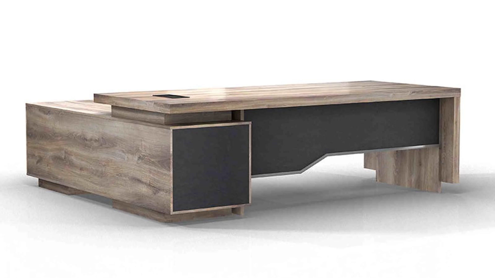 LARKIN Executive Desk with Right Return 2.4m - Warm Oak & Black