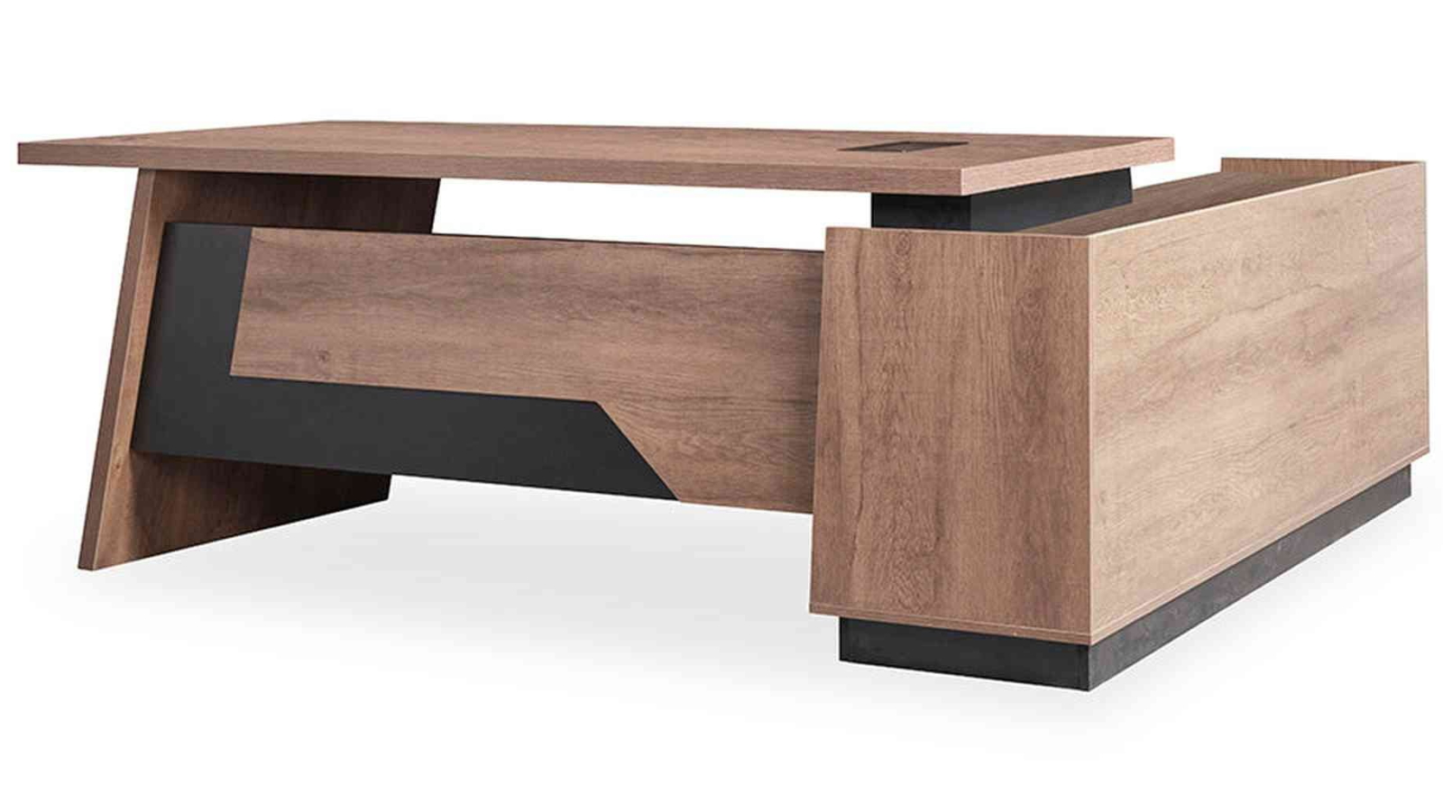 SUTTON Executive Desk with Left Return 180 - 200cm - Warm Oak & Black